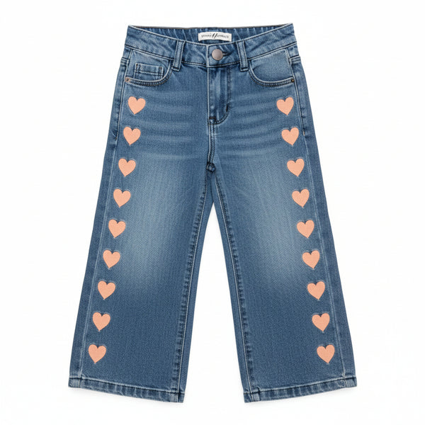 Babyface - Denim Wide Leg Jeans with a Line of Salmon Pink Hearts