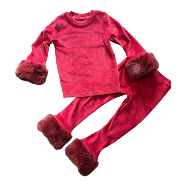 Red Velour Fur Cuffed Set (PREORDER)