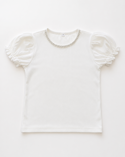 Everday White Gem Ribbed Top