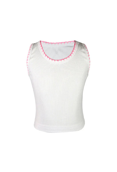 Flowers by Zoe - Hand Stitch Tank - White/Hot Pink