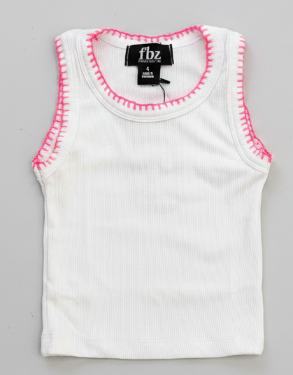 Flowers by Zoe - Hand Stitch Tank - White/Hot Pink