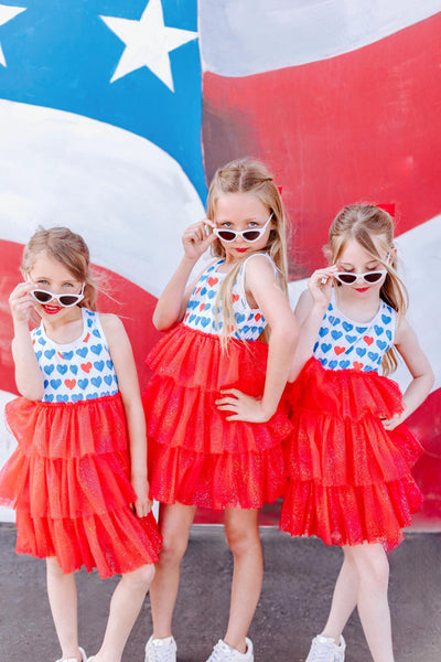 Red, White & Blue Heart Tulle Dress