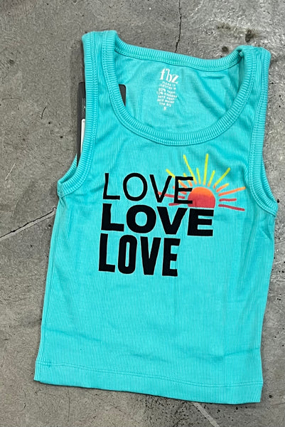 Flowers by Zoe -Love Love Love Aqua Ribbed Tank