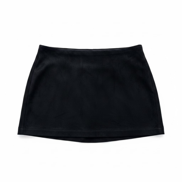 Theme - Sara Black Vegan Suede Straight Mini Skort