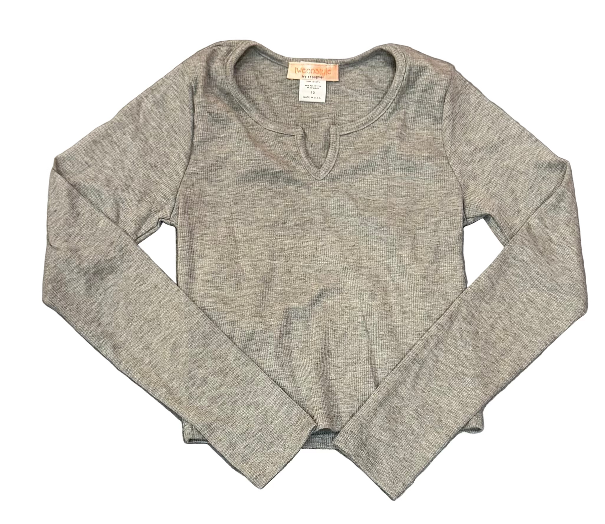 Tweenstyle by Stoopher - Notch Neck Ribbed Top - Grey