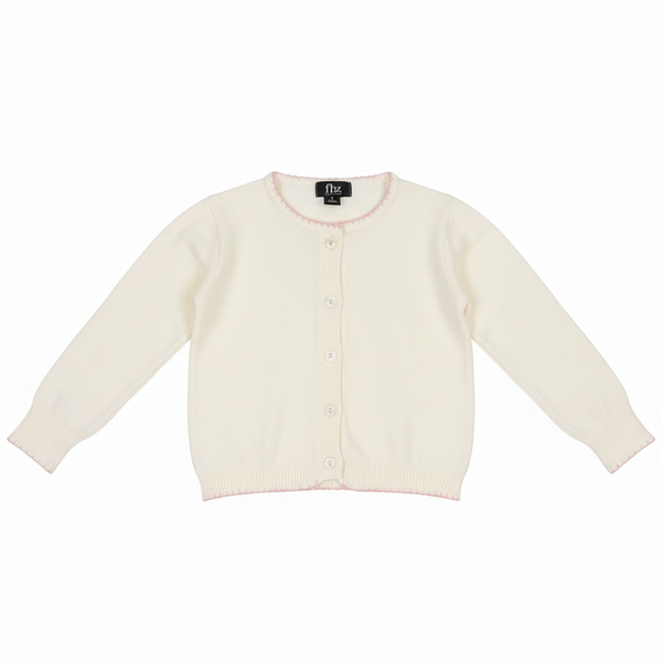 Flowers by Zoe -White Cardigan with Pink Trim