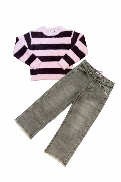 Babyface - Faded Grey Wide Leg Frayed Jeans