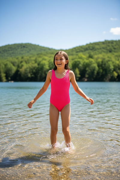 Tweenstyle - Hot Pink Crinkle One Piece Swimsuit