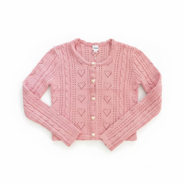 Theme - Ayla Ballet Pink Pointelle Knit Hearts Cardigan