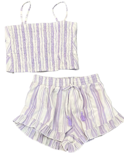 Flowers by Zoe - Lavender Stripe Woven Ruffle Shorts