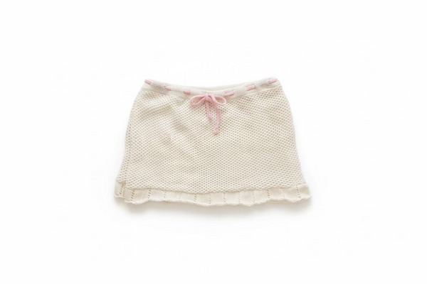 Flowers by Zoe -White Crochet Skirt with Pink Bow Detail