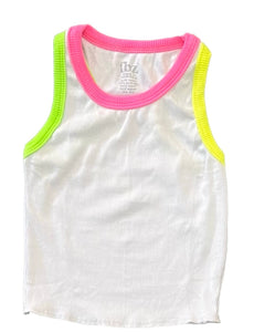 Flowers by Zoe - White Tank with Neon Colorblock Trim