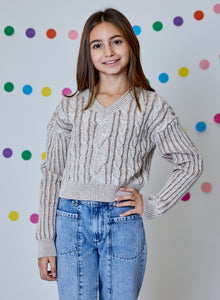 Design History - Tan V-Neck Cable Knit Sweater