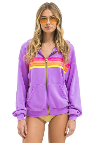 Aviator Nation - 5 STRIPE RELAXED ZIP HOODIE - NEON PURPLE // NEON