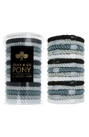 France Luxe - Grab & Go Pony Tube, 15 Hair Ties Light Silver Metallic