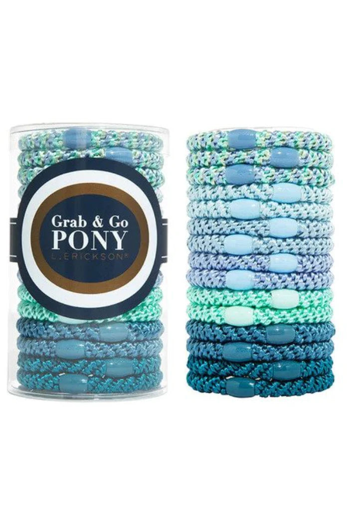 France Luxe - Grab & Go Pony Tube, 15 Hair Ties Aquamarine