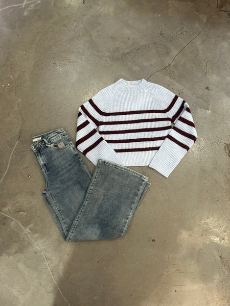 CPW - Striped Mock Neck Sweater - Blue