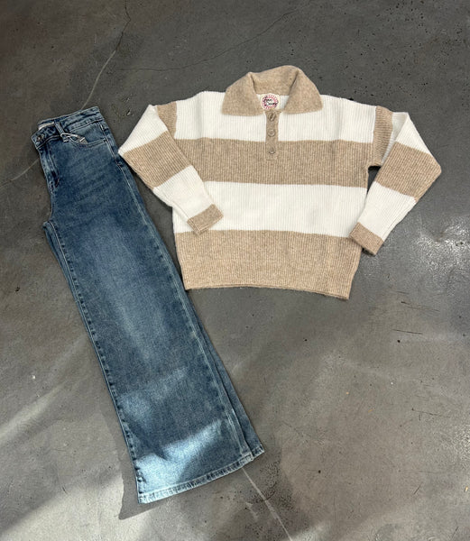 Love Daisy - Striped LS Polo Sweater