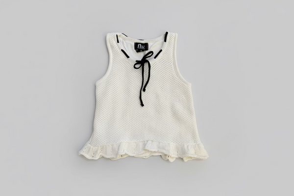 Flowers by Zoe - White Crochet Peplum Top with Black Bow Detail