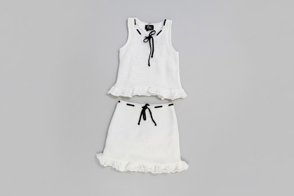 Flowers by Zoe - White Crochet Peplum Top with Black Bow Detail