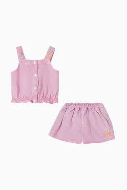 Billieblush -Lilac Denim Top and Shorts with Embroidery