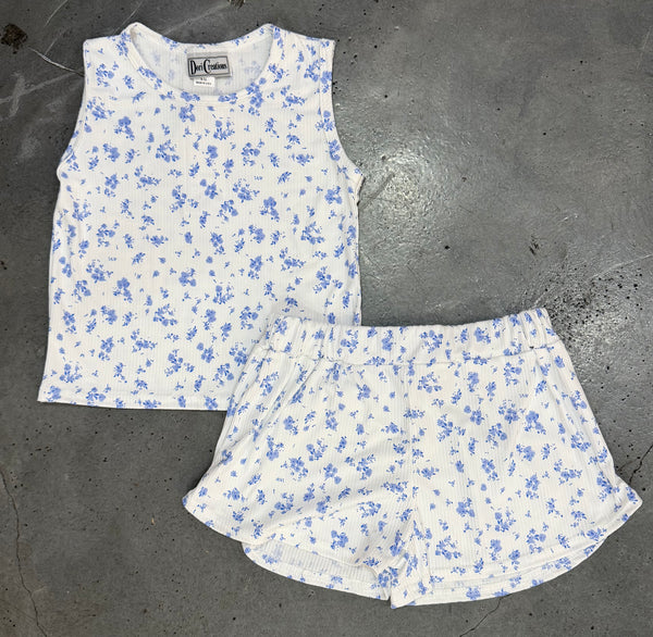 Dori Creations - Blue Rib Floral Tank Top