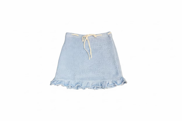 Flowers by Zoe -Blue Crochet Skirt with White Bow Detail