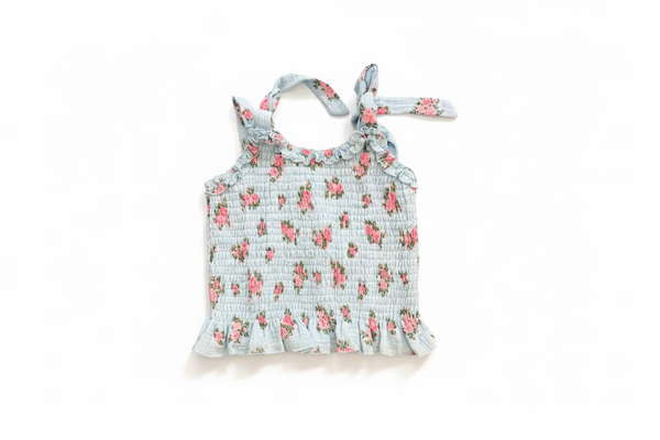 Flowers by Zoe -Rose Woven Smocked Tank with Tie Straps