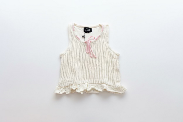 Flowers by Zoe - White Crochet Peplum Top With Pink Bow Detail