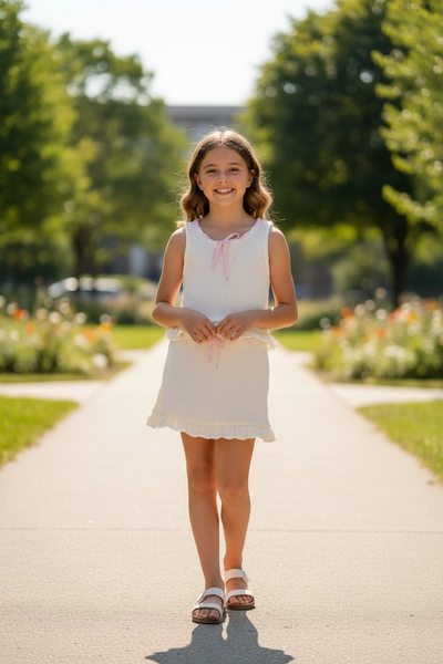 Flowers by Zoe - White Crochet Peplum Top With Pink Bow Detail