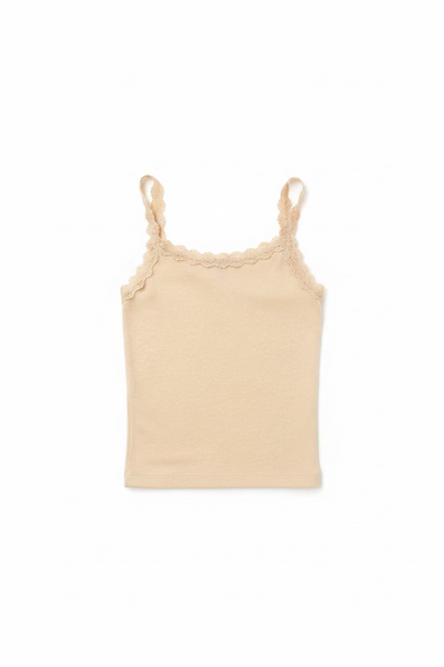 Flowers by Zoe -Taupe Tank with Eyelet Trim
