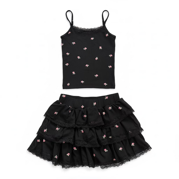 Flowers by Zoe - Rosebud Tiered Skirt with Lace Trim