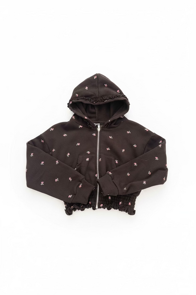 Flowers by Zoe -Rosebud Cropped Hoodie with Scallop Trim and Smocking