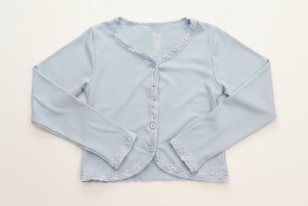 Flowers by Zoe - Powder Blue Cardigan with Lace Trim