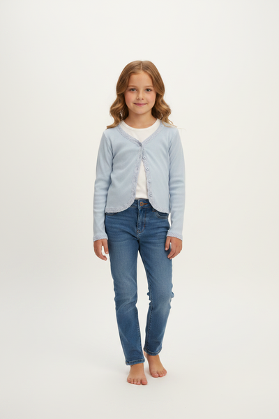 Flowers by Zoe - Powder Blue Cardigan with Lace Trim