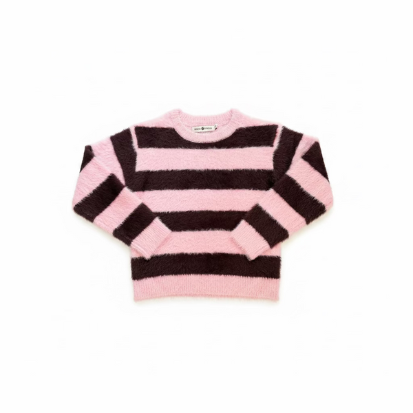 Babyface - Wine Red Striped Fuzzy Sweater with Glitter