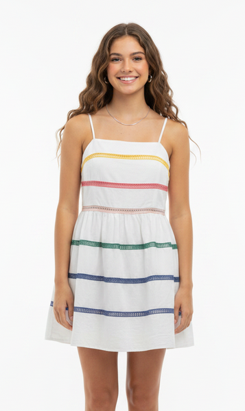 For All Seasons - White Multicolored Stripe Dress
