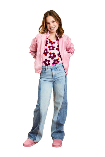 Tractr - 2-tone Curve Side Panel Wide Leg Jeans