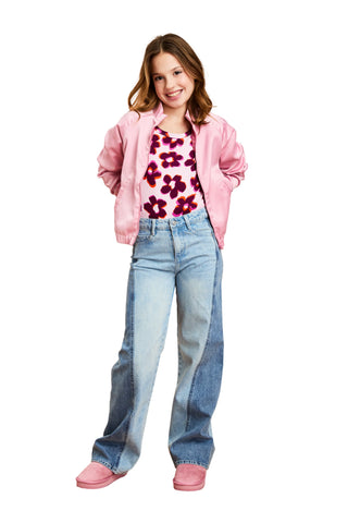 Tractr - 2-tone Curve Side Panel Wide Leg Jeans