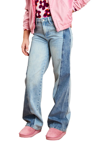 Tractr - 2-tone Curve Side Panel Wide Leg Jeans