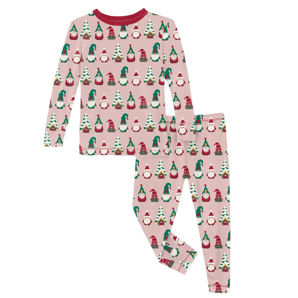 Kickee Pants - Print Long Sleeve Pajama Set in Baby Rose Gnomes