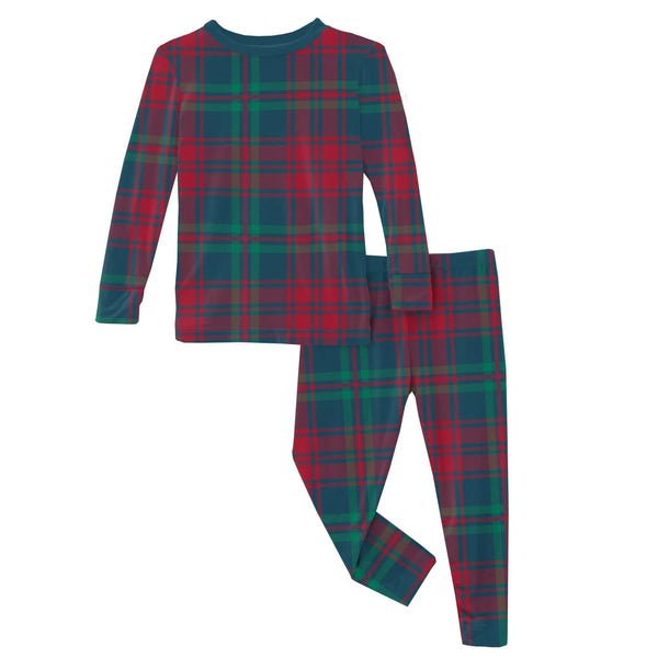 Kickee Pants - Print Long Sleeve Pajama Set in Peacock Plaid