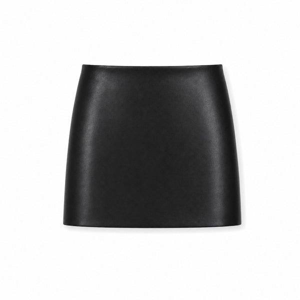 Theme - Sara Navy Vegan Leather Straight Mini Skort