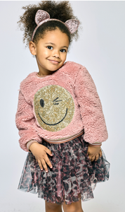 Hannah Banana - Sherpa 2fer Sequin Smiley Dress