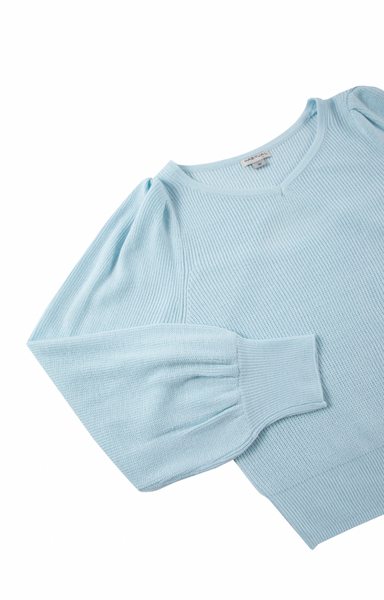 Habitual - Puff Sleeve Open Back Sweater - Light Blue
