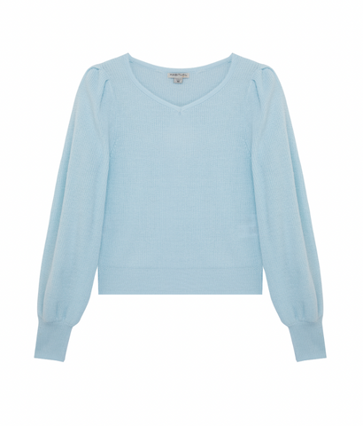 Habitual - Puff Sleeve Open Back Sweater - Light Blue