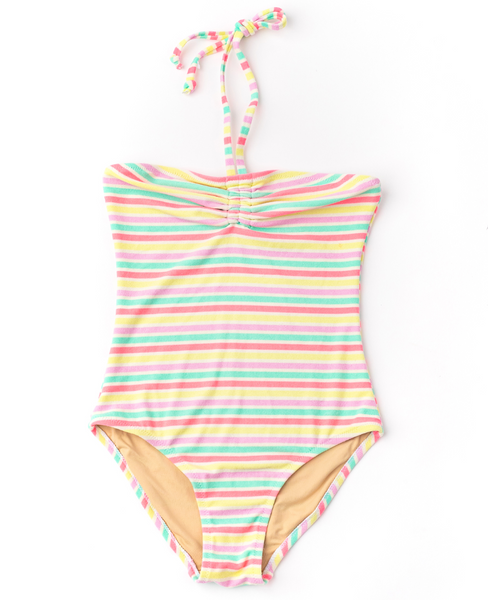 Shade Critters - Sunny Stripe Girls Terry Halter One Piece Swimsuit