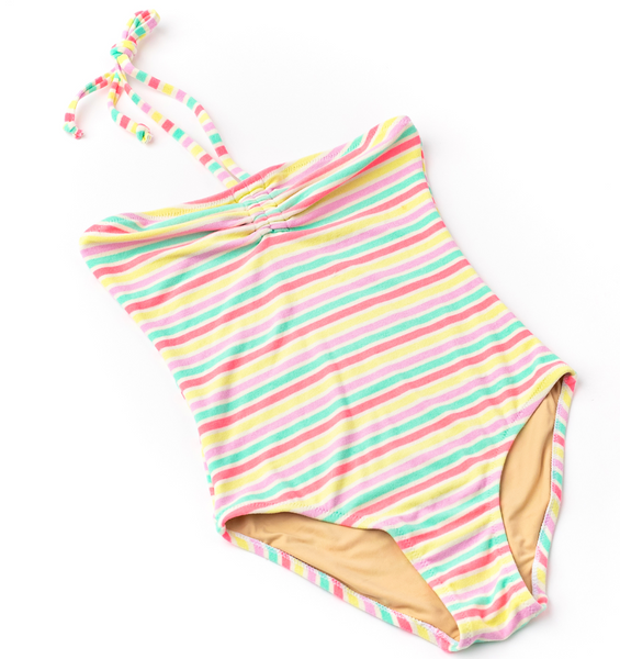Shade Critters - Sunny Stripe Girls Terry Halter One Piece Swimsuit