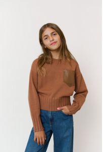 CPW - Crewneck Sweater with Vegan Pocket - Saddle Brown