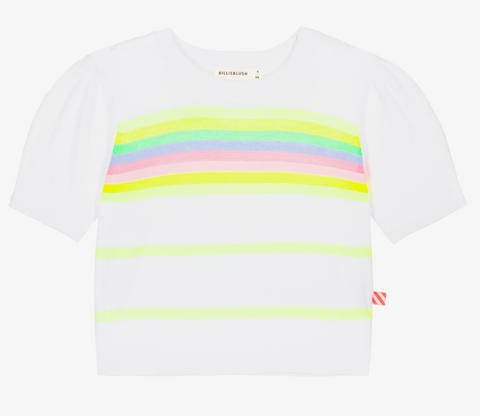 Billieblush - White Striped Knit Short Sleeve Sweater